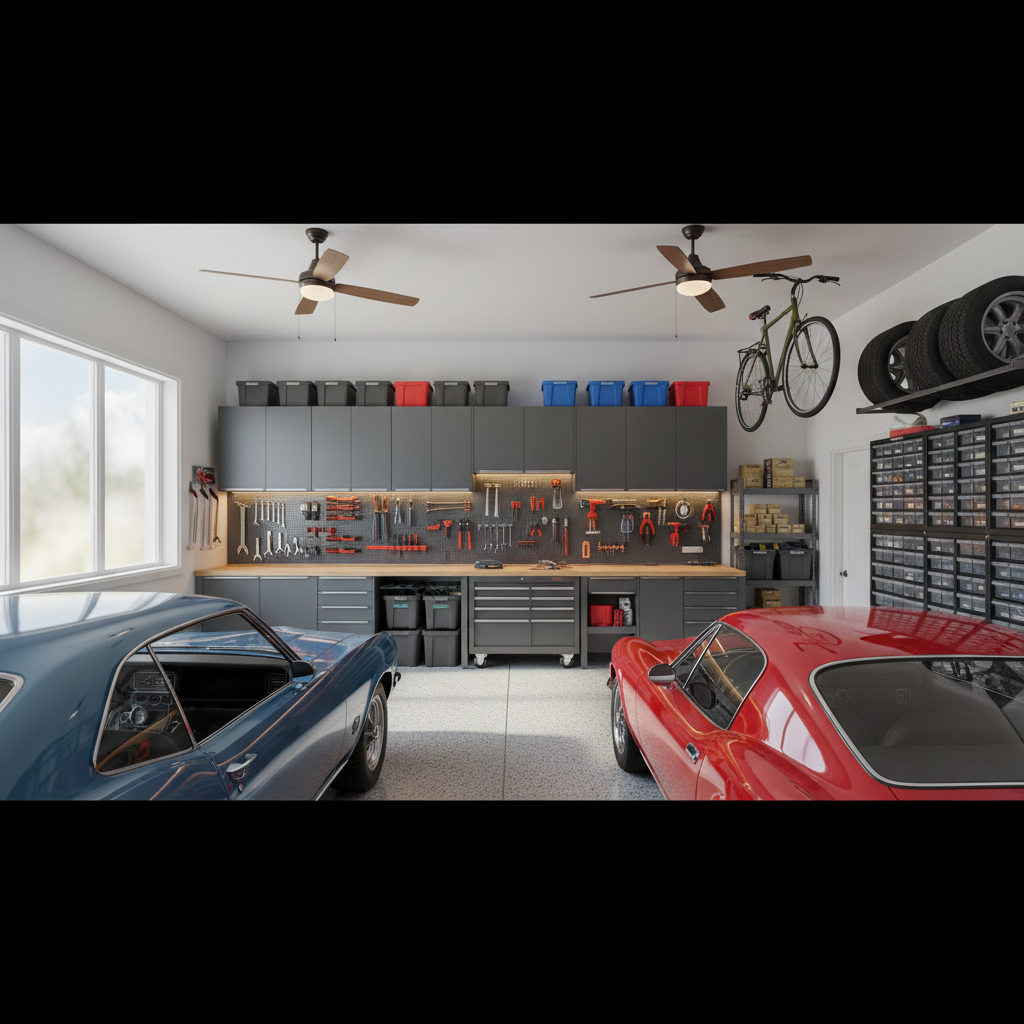 Realistische foto passend bij Totale garage inrichting voor een efficiënte werkruimte voor website 